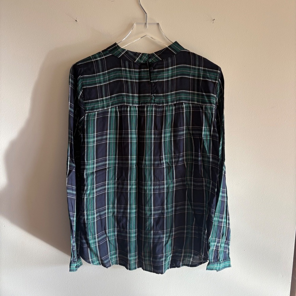 LOFT Womens Plaid Mock Neck Blouse Green Navy Blue Womens Size Medium NWT - Picture 5 of 7